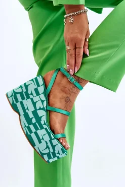 Modne Sandały Na Koturnie We Wzory Zielone Claria