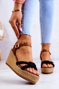 Modne Sandały Na Koturnie Czarne Roseville