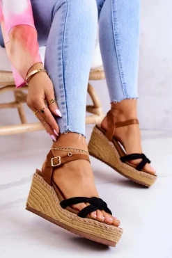 Modne Sandały Na Koturnie Czarne Roseville