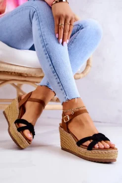 Modne Sandały Na Koturnie Czarne Roseville