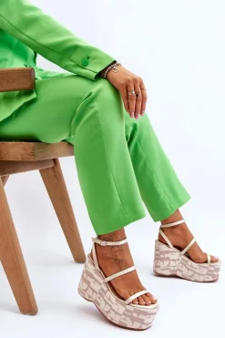 Modne Sandały Na Koturnie We Wzory Beżowe Claria