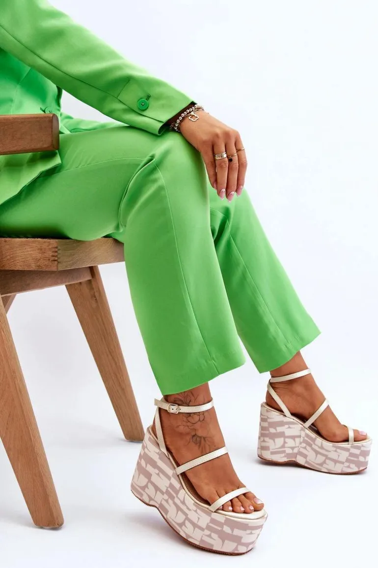 Modne Sandały Na Koturnie We Wzory Beżowe Claria