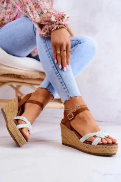 Modne Sandały Na Koturnie Jasnozielone Roseville