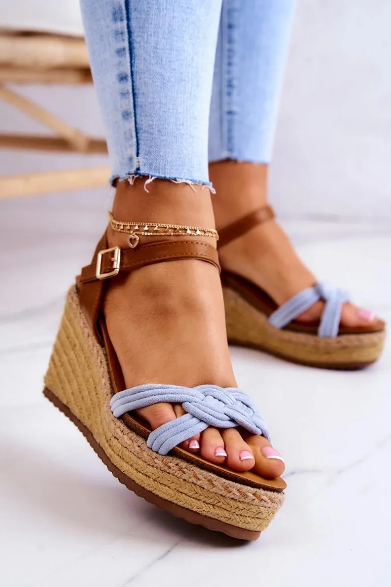 Modne Sandały Na Koturnie Niebieskie Roseville