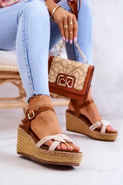 Modne Sandały Na Koturnie Beżowe Roseville