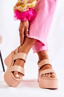 Modne Sandały Na Masywnej Platformie Beżowe Mariel