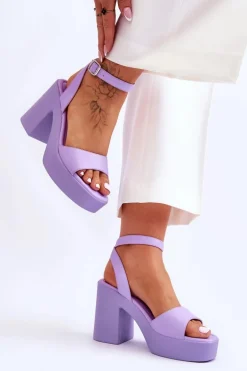 Modne Sandały Na Masywnym Obcasie Fioletowe Karmine