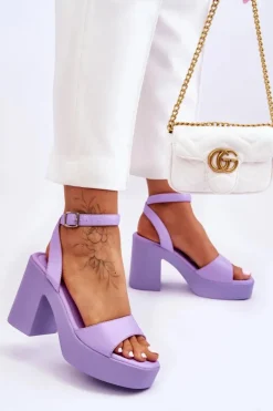 Modne Sandały Na Masywnym Obcasie Fioletowe Karmine