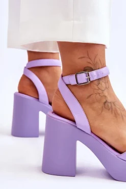 Modne Sandały Na Masywnym Obcasie Fioletowe Karmine
