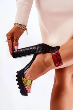 Modne Sandały Na Masywnym Słupku Multikolor Elisen