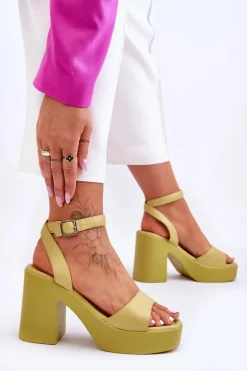 Modne Sandały Na Masywnym Obcasie Limonkowe Karmine