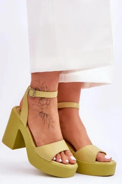 Modne Sandały Na Masywnym Obcasie Limonkowe Karmine
