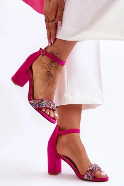 Modne Sandały Na Obcasie Z Ozdobnymi Kamieniami Fuksja Love Me