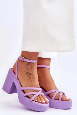 Modne Sandały Na Obcasie Z Paseczkami Fioletowe Shemira
