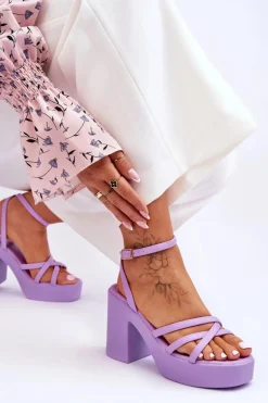 Modne Sandały Na Obcasie Z Paseczkami Fioletowe Shemira