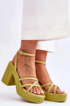 Modne Sandały Na Obcasie Z Paseczkami Limonkowe Shemira