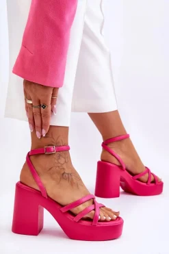 Modne Sandały Na Obcasie Z Paseczkami Fuksja Shemira