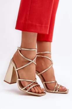 Modne Sandały Na Obcasie Złote Josette