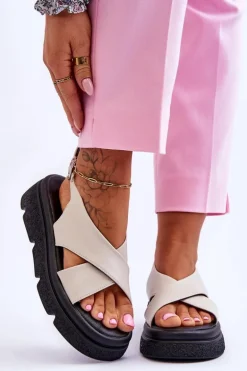 Modne Sandały Na Platformie Beżowe Chester