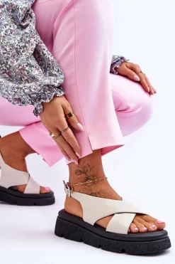 Modne Sandały Na Platformie Beżowe Chester