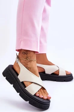 Modne Sandały Na Platformie Beżowe Chester
