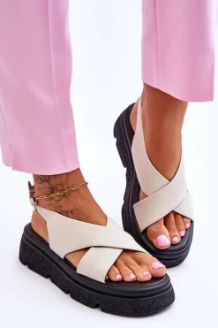 Modne Sandały Na Platformie Beżowe Chester