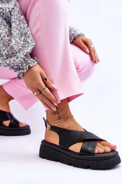 Modne Sandały Na Platformie Czarne Chester