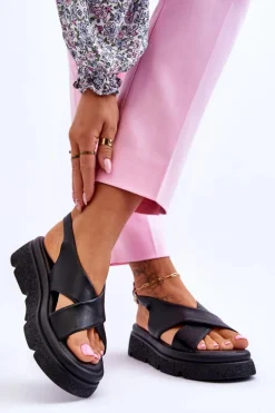 Modne Sandały Na Platformie Czarne Chester