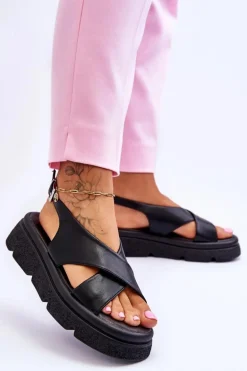 Modne Sandały Na Platformie Czarne Chester