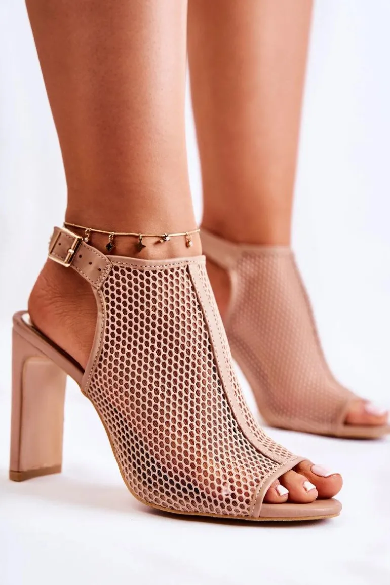 Modne Sandały Na Słupku Na Sprzączkę Beżowe Semira