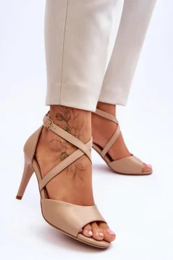 Modne Sandały Na Szpilce Ciemnobeżowe Loressa