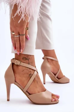 Modne Sandały Na Szpilce Ciemnobeżowe Loressa