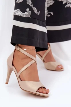 Modne Sandały Na Szpilce Złote Loressa