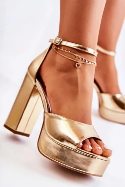 Modne Sandały Na Wysokim Obcasie Złote Besso