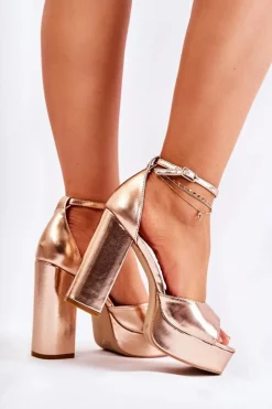 Modne Sandały Na Wysokim Obcasie Różowe Złoto Besso