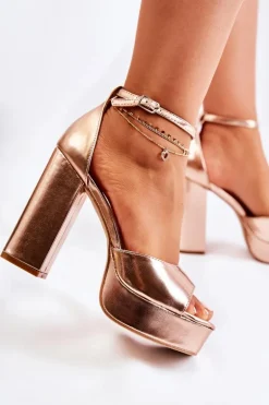 Modne Sandały Na Wysokim Obcasie Różowe Złoto Besso