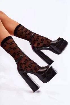 Modne Sandały Na Wysokim Słupku Czarne Lovelace