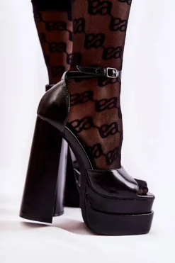 Modne Sandały Na Wysokim Słupku Czarne Lovelace