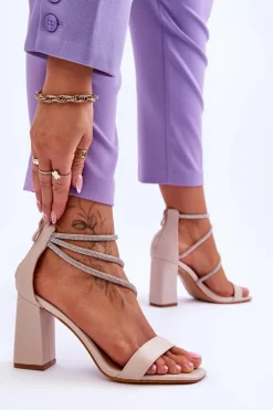 Modne Sandały Z Cyrkoniami Beżowe Carma