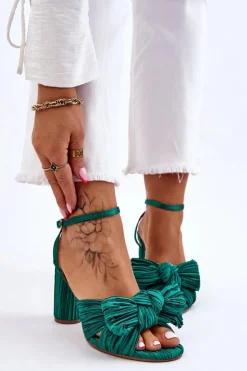 Modne Sandały Z Kokardą Na Obcasie Zielone Callum