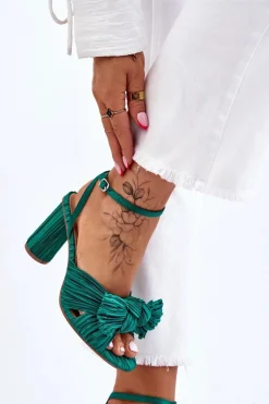 Modne Sandały Z Kokardą Na Obcasie Zielone Callum