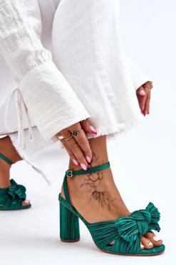 Modne Sandały Z Kokardą Na Obcasie Zielone Callum