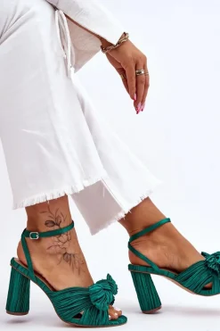 Modne Sandały Z Kokardą Na Obcasie Zielone Callum