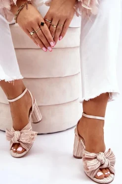 Modne Sandały Z Kokardą Na Obcasie Jasnobeżowe Callum