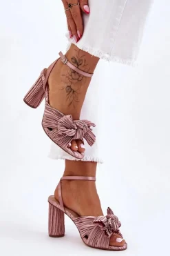Modne Sandały Z Kokardą Na Obcasie Beżowe Callum