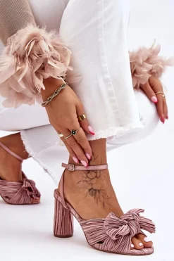 Modne Sandały Z Kokardą Na Obcasie Beżowe Callum