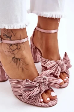 Modne Sandały Z Kokardą Na Obcasie Beżowe Callum