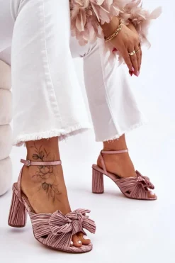 Modne Sandały Z Kokardą Na Obcasie Beżowe Callum