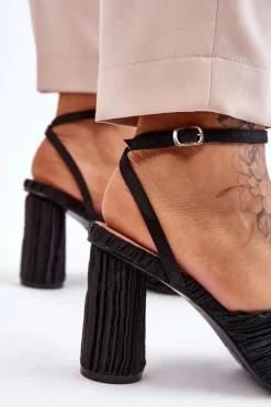 Modne Sandały Z Kokardą Na Obcasie Czarne Callum