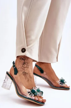 Modne Sandały Z Koralikami Zielone Terrance
